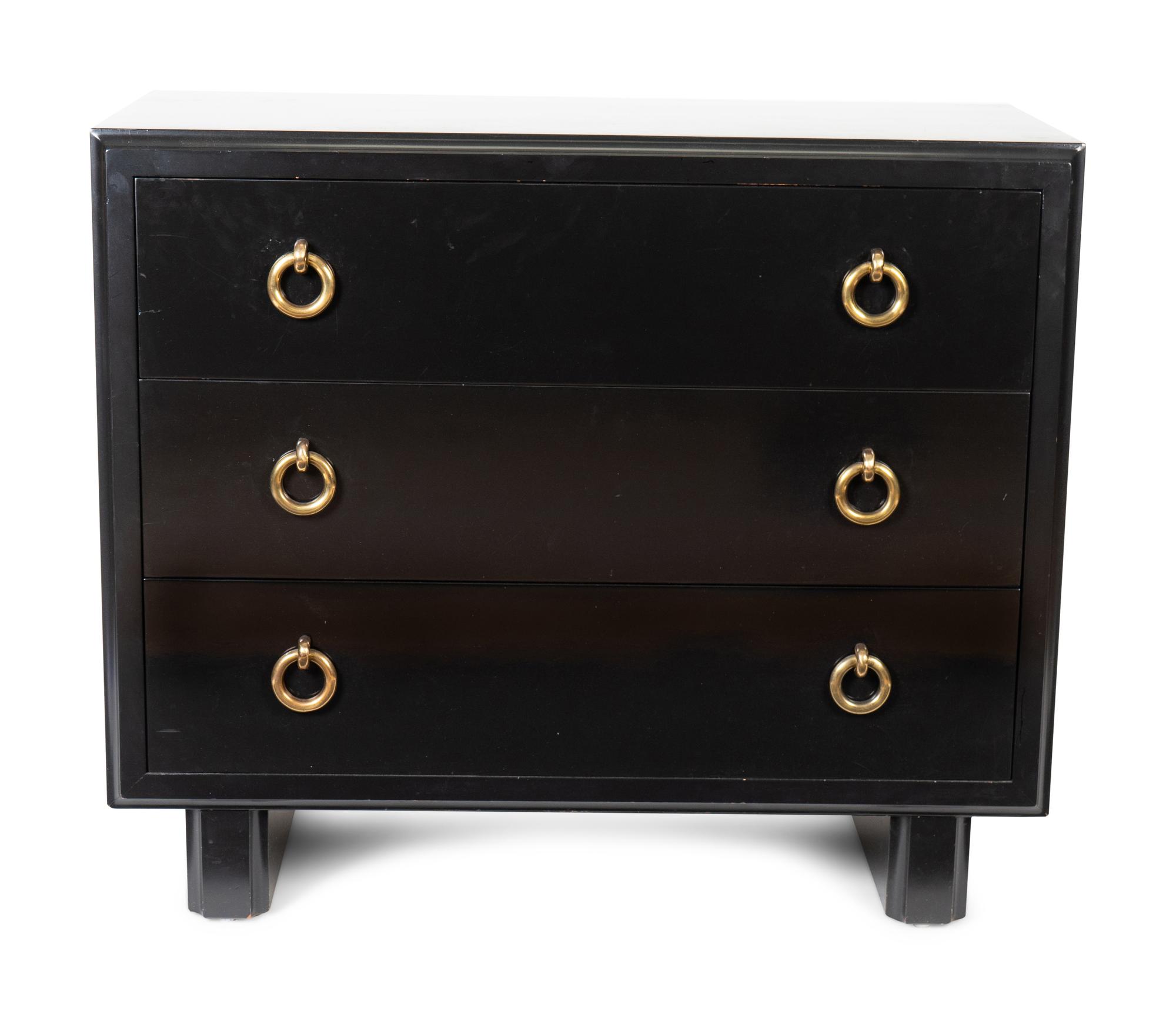 A Hollywood Regency Style Black Lacquer Chest of Drawers — 20TH CENTURY