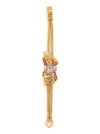 FRENCH, RETRO, YELLOW GOLD, RUBY, AND DIAMOND WATCH