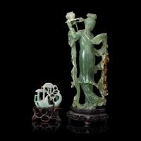 Two Chinese Green Jadeite Carvings, 20th Century 近代 翡翠擺件兩種