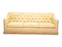A Button-Tufted Damask-Upholstered Sofa