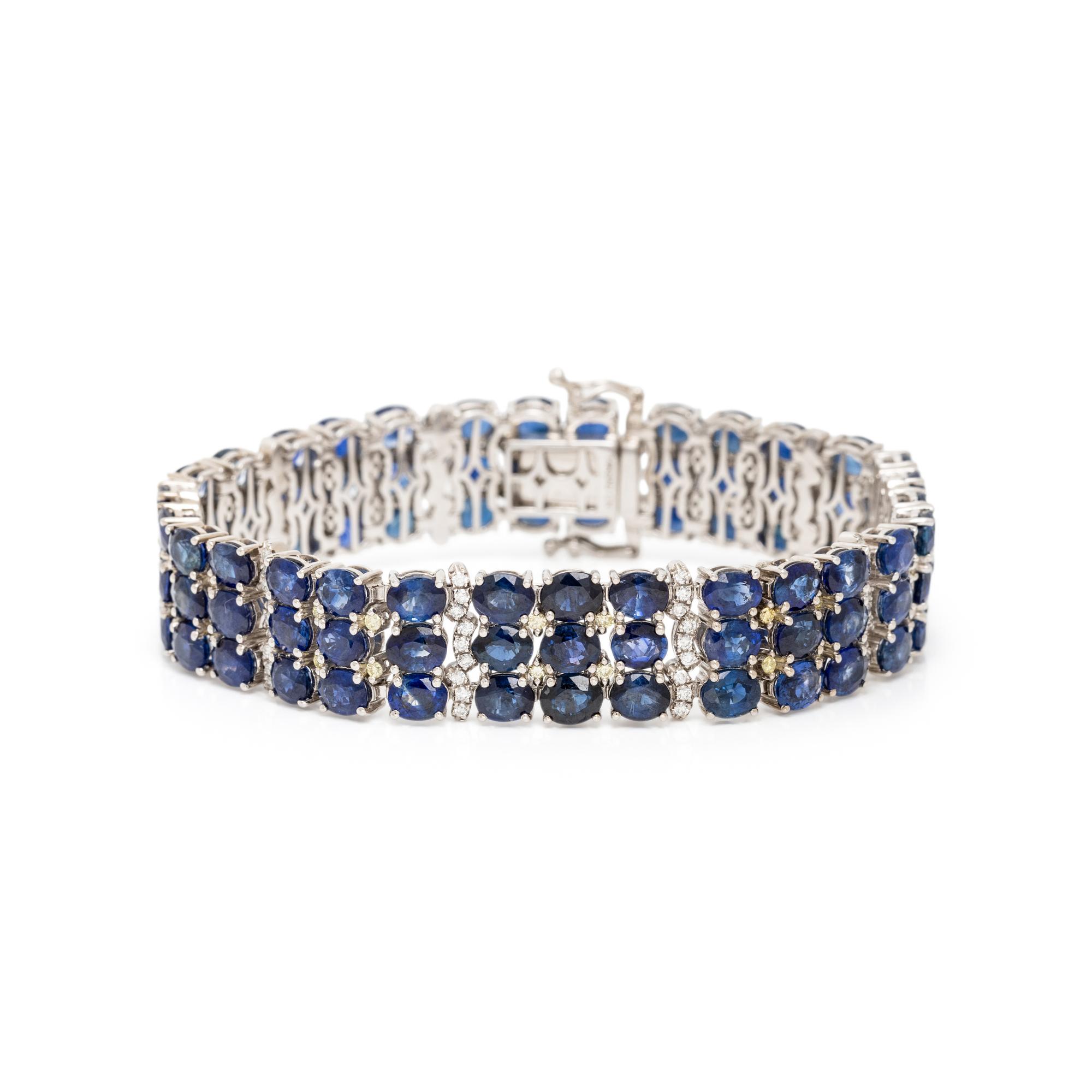 SAPPHIRE, DIAMOND, COLORED DIAMOND, AND WHITE GOLD BRACELET
