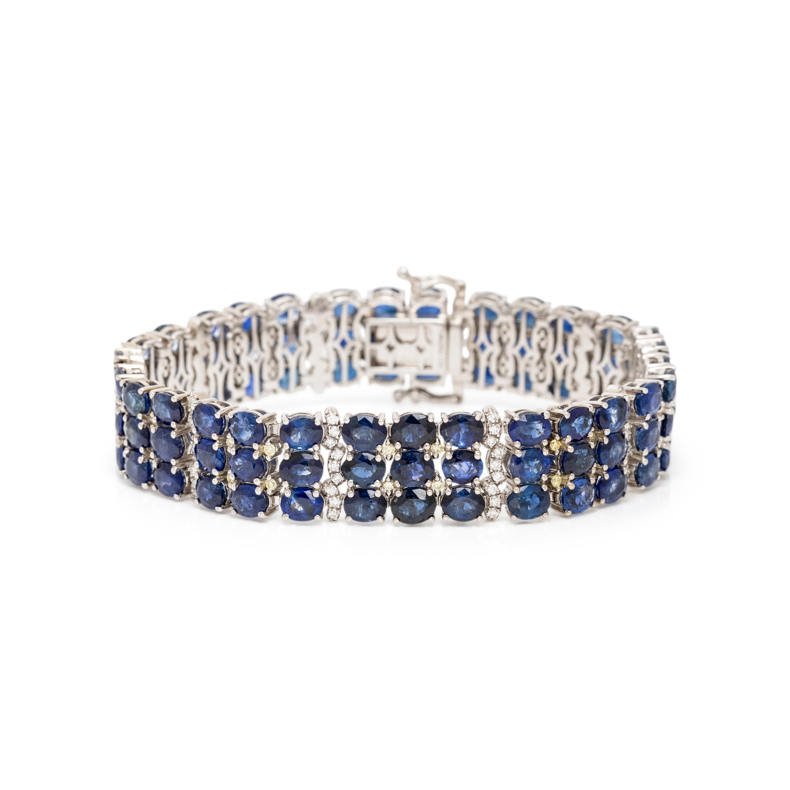 SAPPHIRE, DIAMOND, COLORED DIAMOND, AND WHITE GOLD BRACELET
