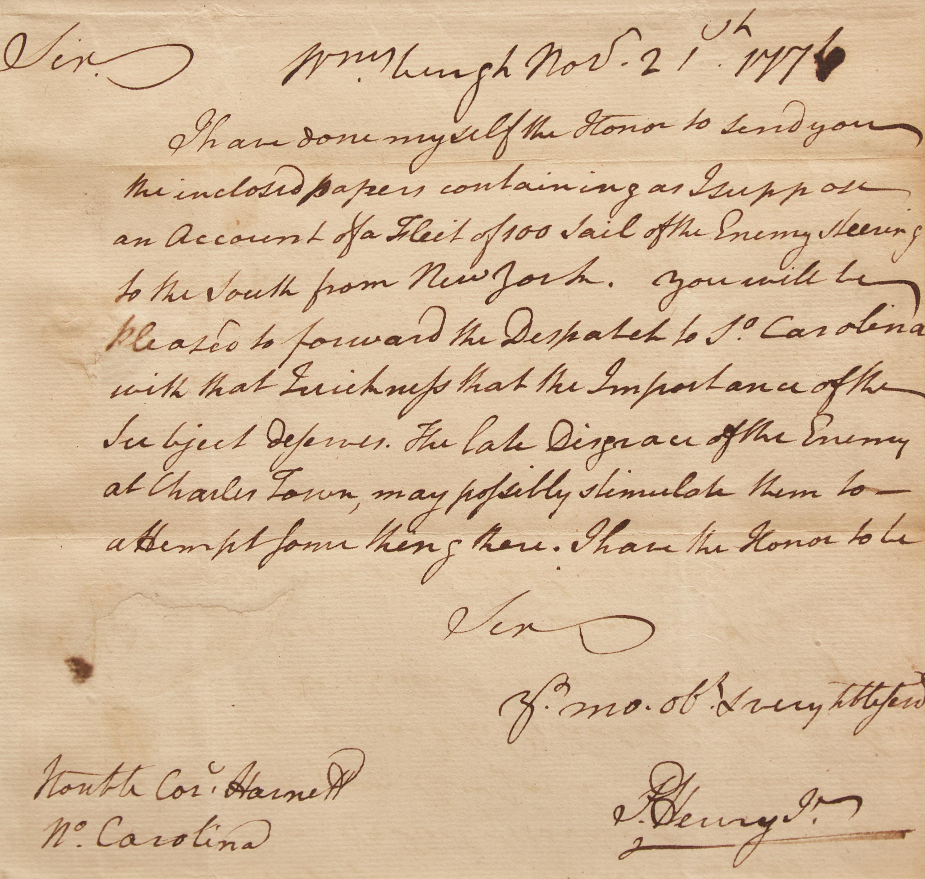 [American Revolution] Henry, Patrick. Autograph Letter, signed