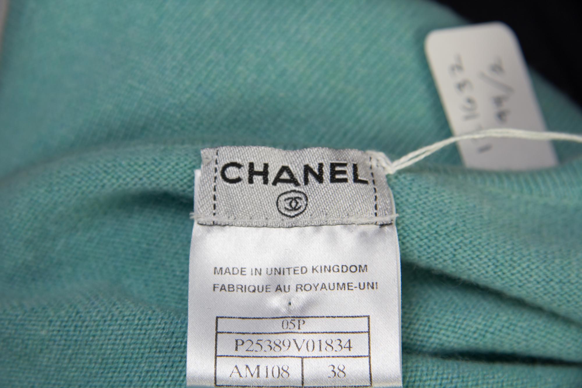 A Chanel Green Cashmere Twin Set, Size 38.