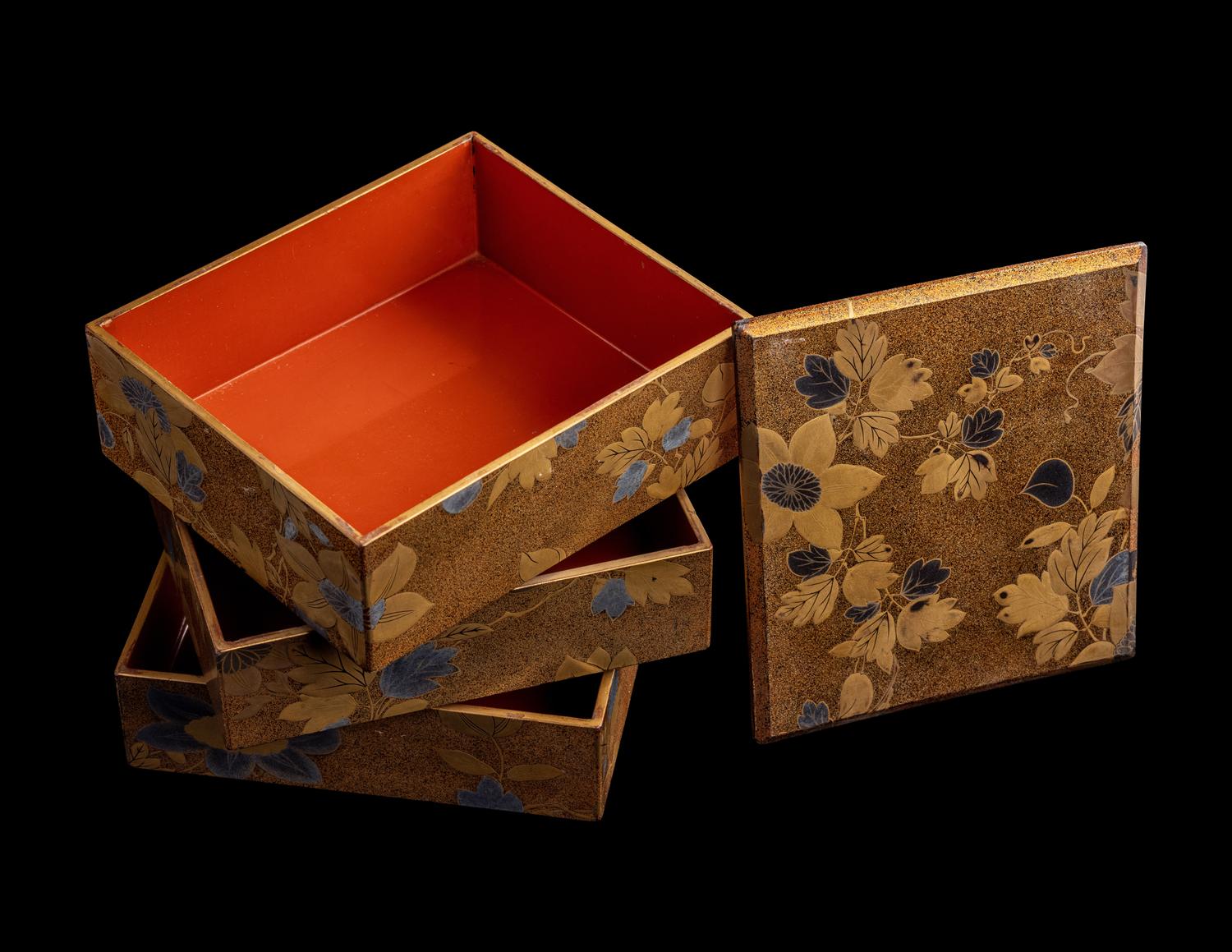 A Japanese Gold Lacquer Portable Picnic Set, Sagejubako