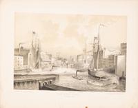 [Chicago Fire]. A group of 10 prints and 2 paintings, showing views of Chicago before and after the Great Fire, including: