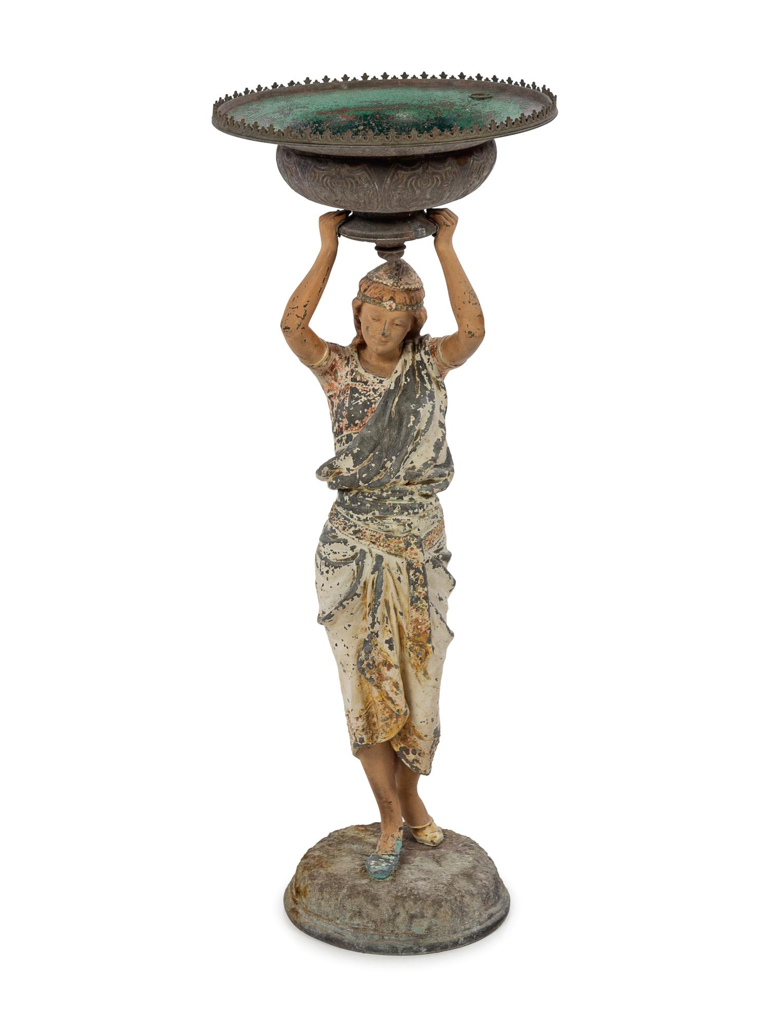 A Continental Polychrome Cast Metal Figural Stand