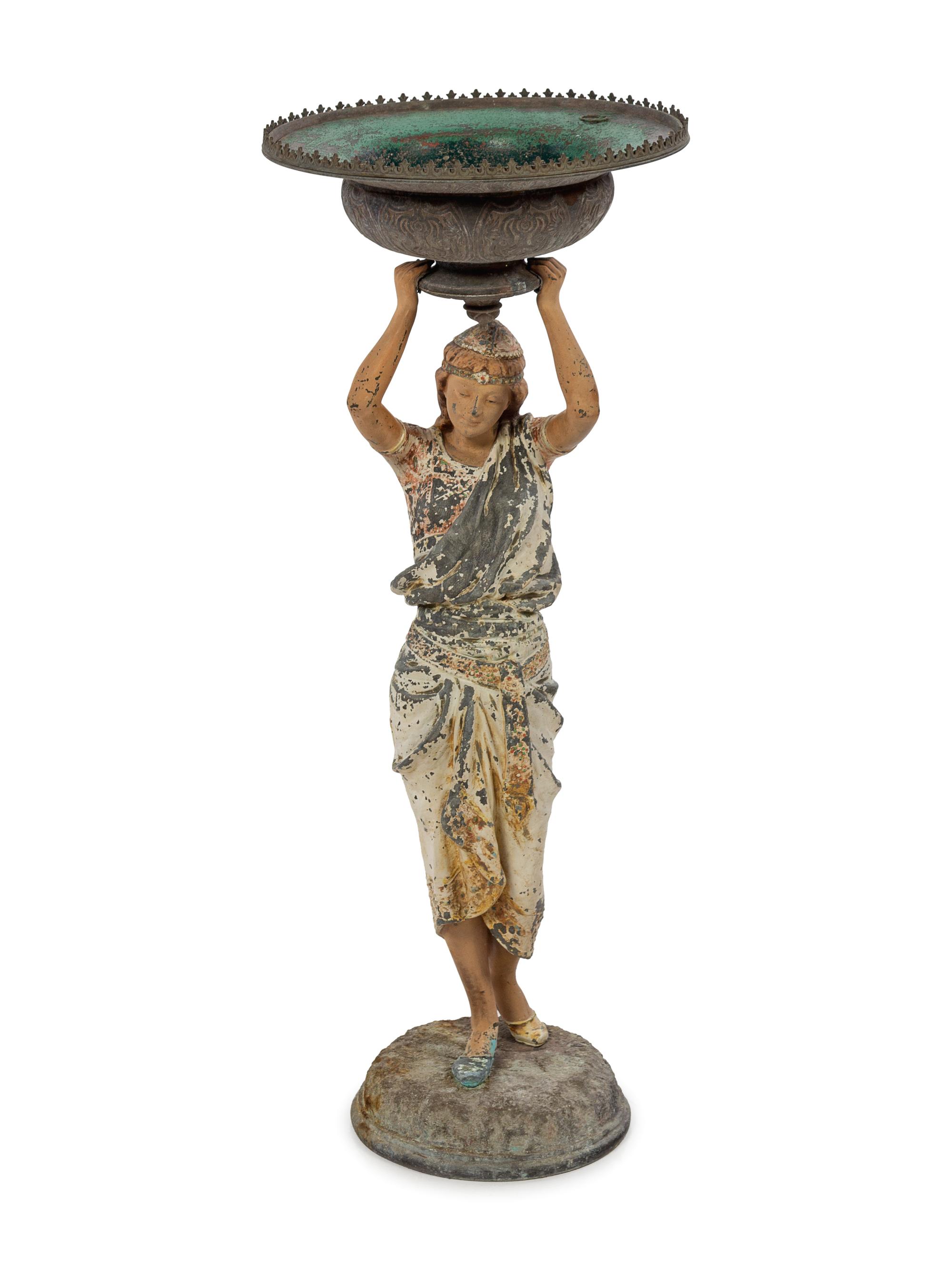 A Continental Polychrome Cast Metal Figural Stand