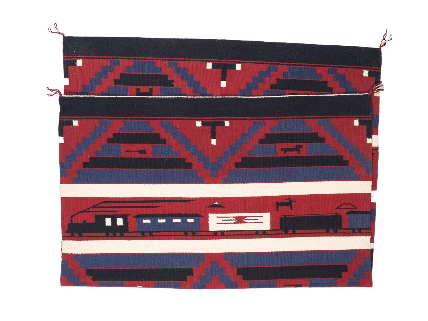 Navajo Revival Pictorial Weaving, with Trains