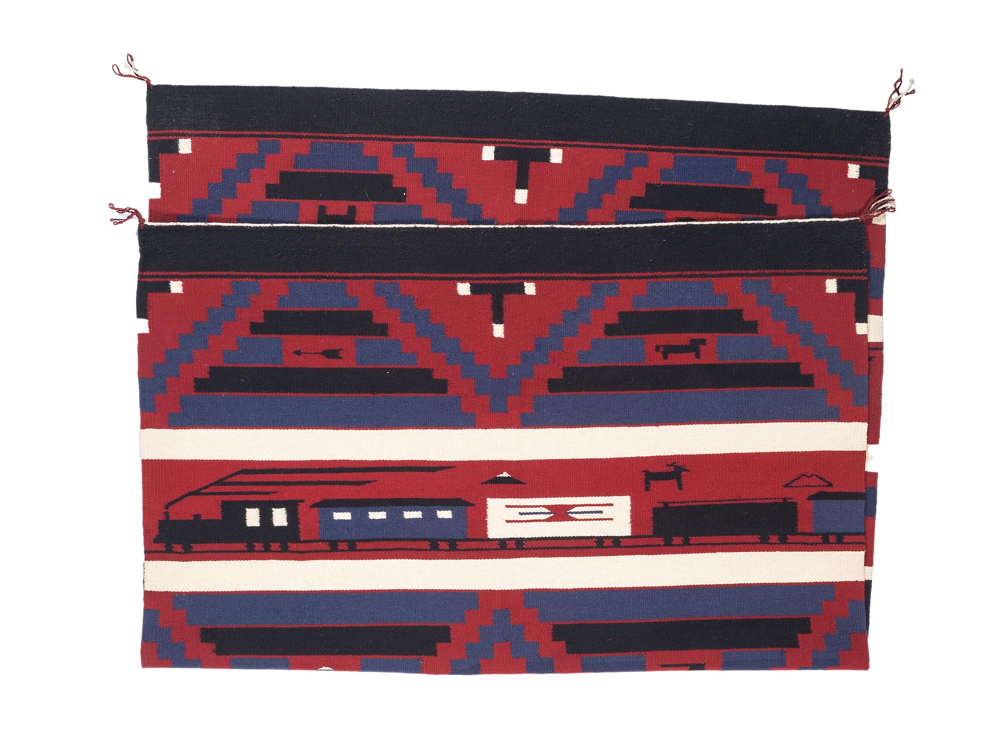 Navajo Revival Pictorial Weaving, with Trains