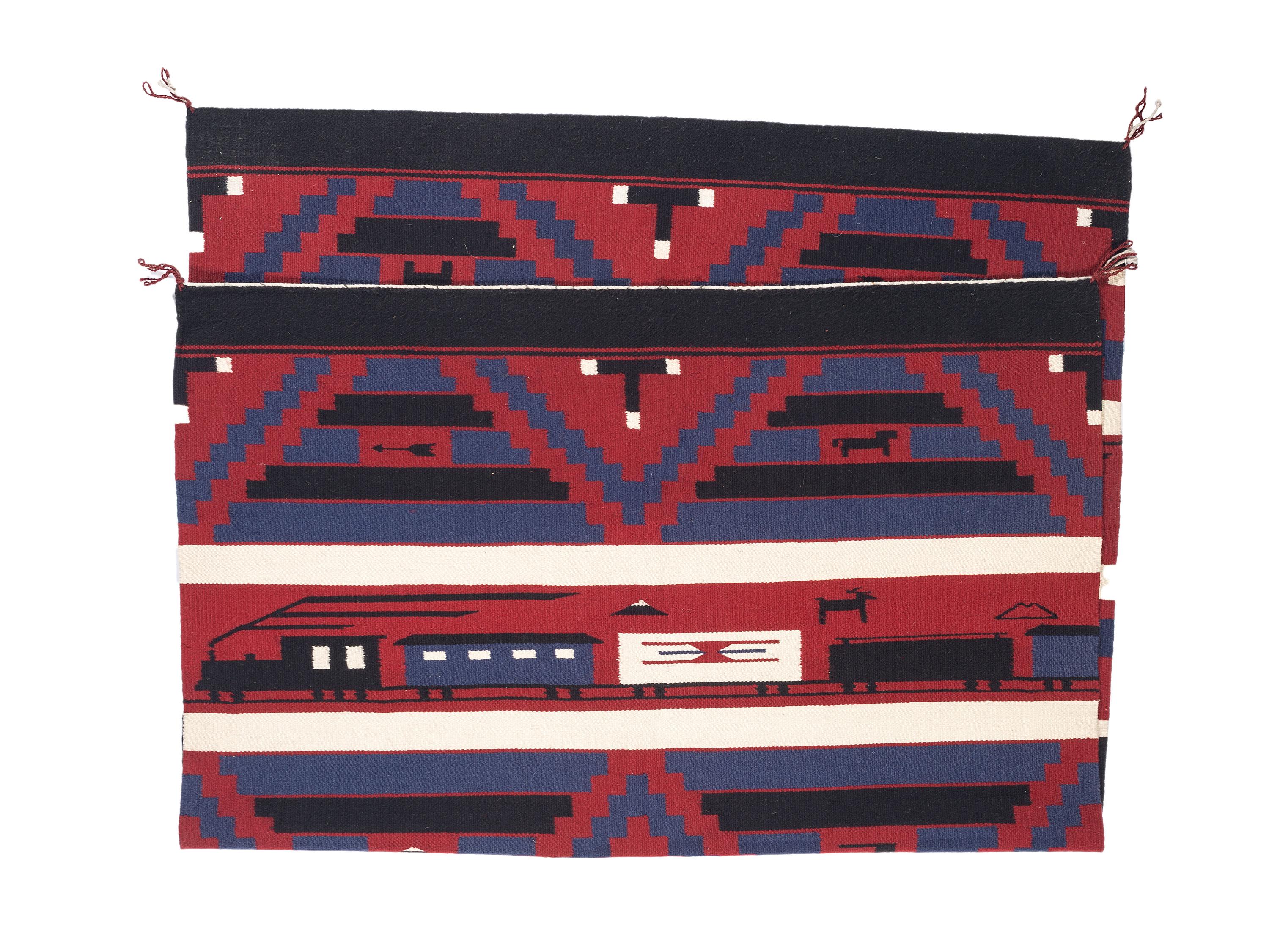 Navajo Revival Pictorial Weaving, with Trains