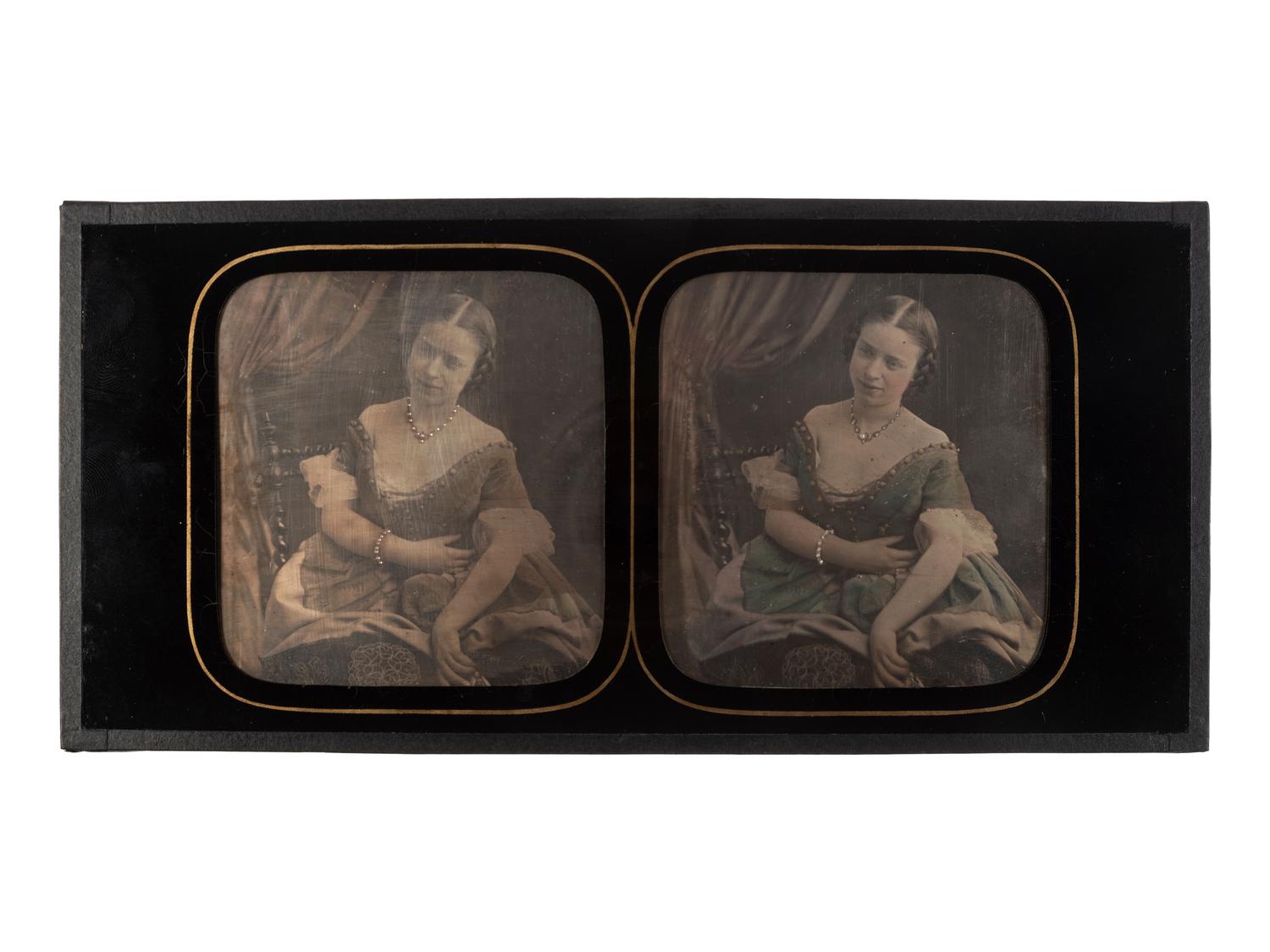 [EARLY PHOTOGRAPHY]. Stereodaguerreotype of a young woman.