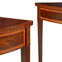 A Pair of Late George III Mahogany, Satinwood and Yew Wood Console Tables