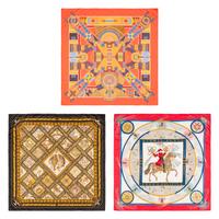 Hermès, Three Printed Silk Scarves 90
