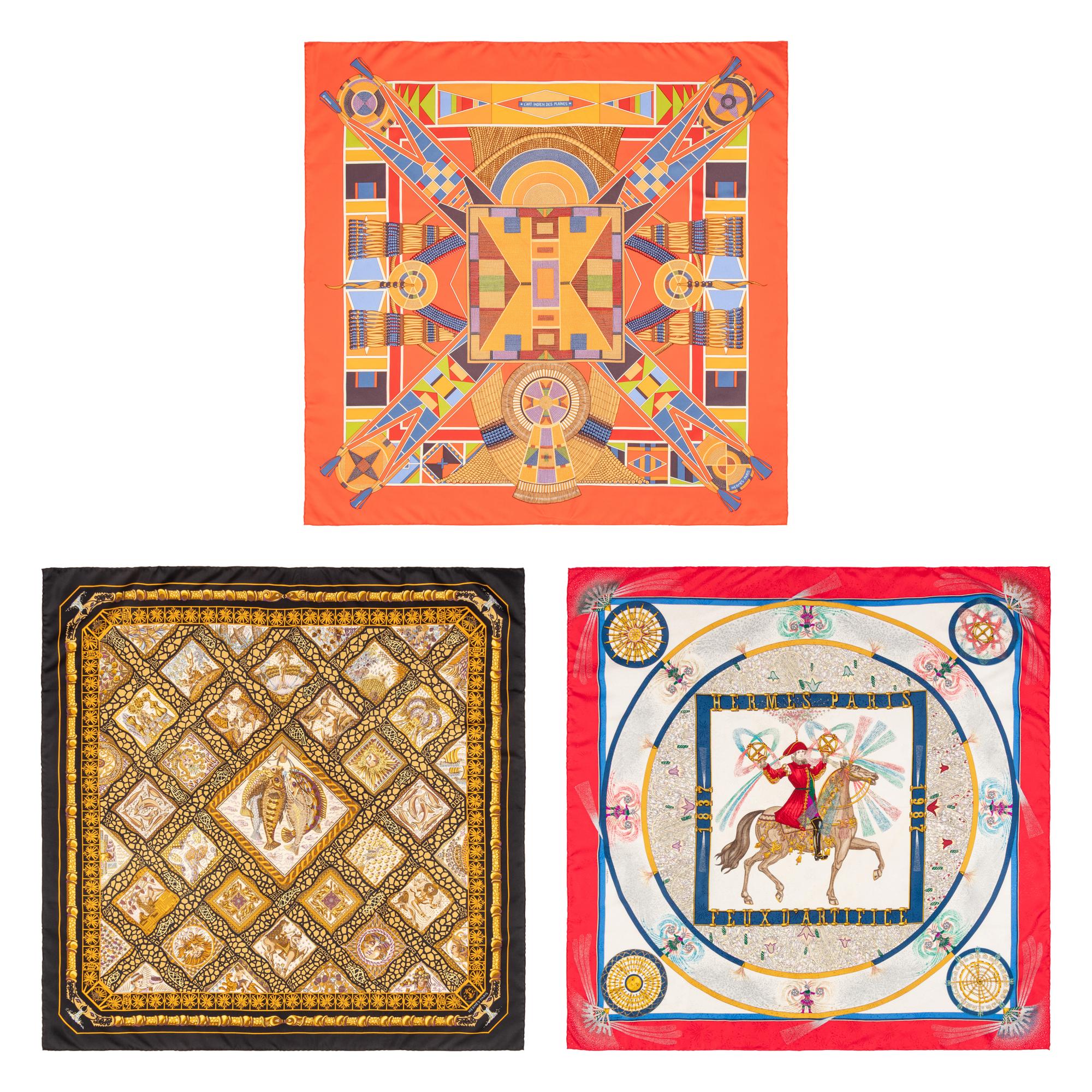 Hermès, Three Printed Silk Scarves 90