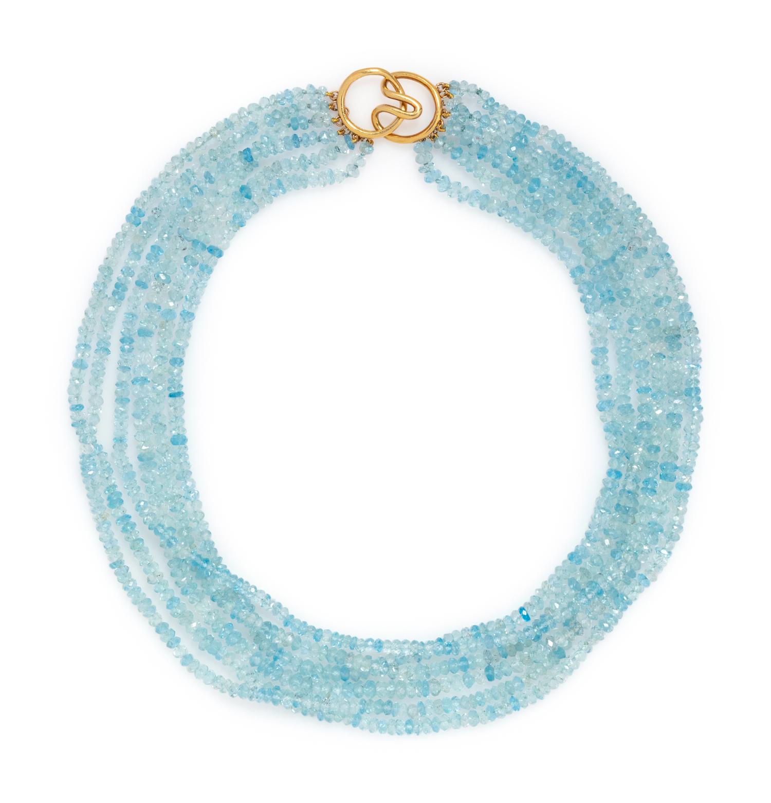 AQUAMARINE MULTISTRAND BEAD NECKLACE