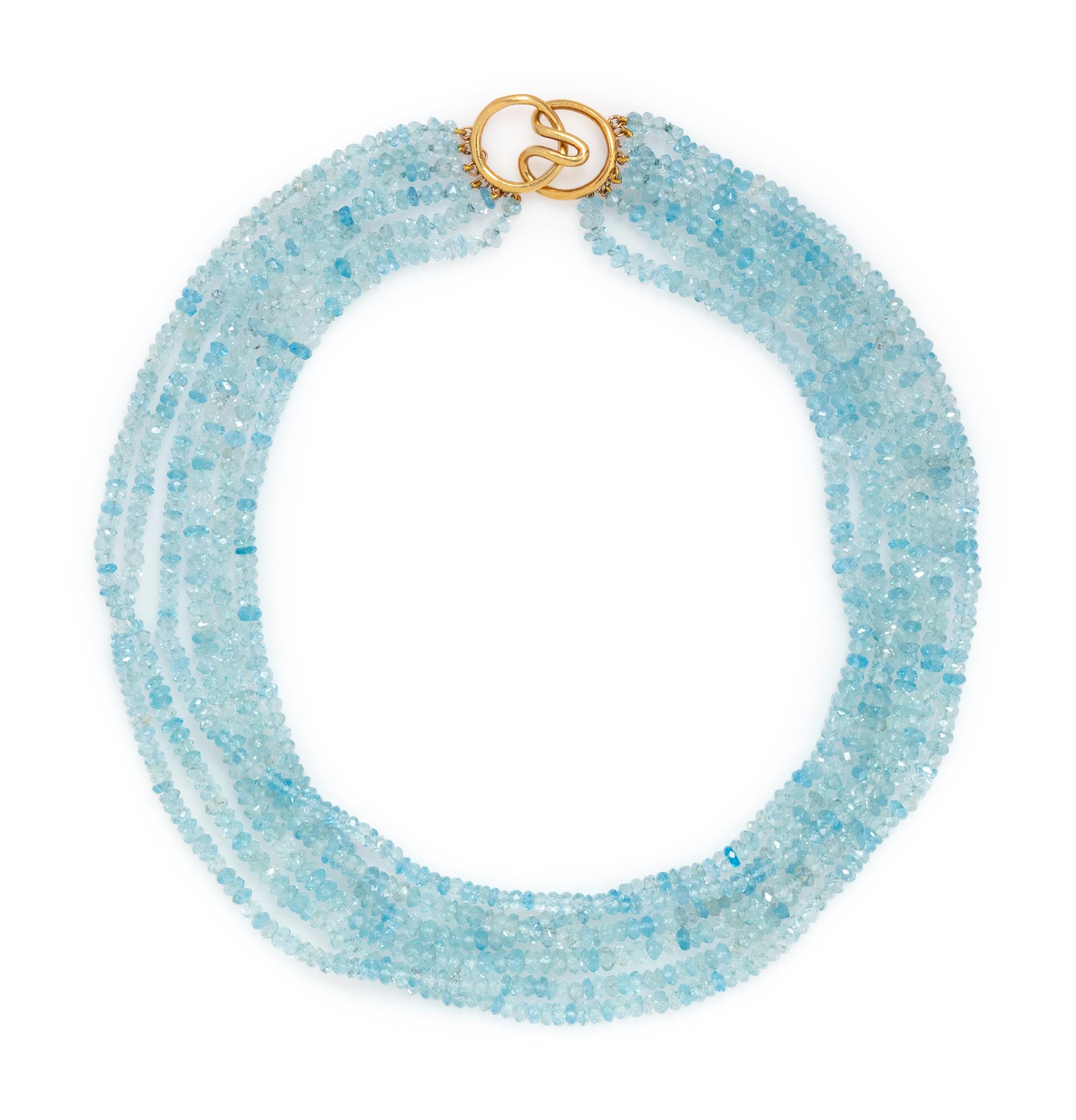 AQUAMARINE MULTISTRAND BEAD NECKLACE