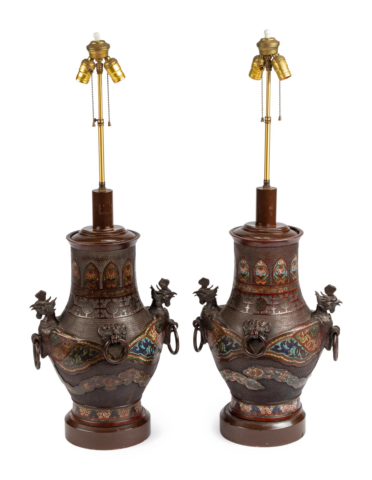 A Pair of Chinese Export Cloisonné Urns