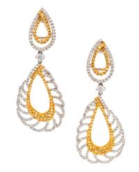 A Pair of Bicolored Gold, Diamond and Yellow Diamond Earrings, 14.20 dwts.