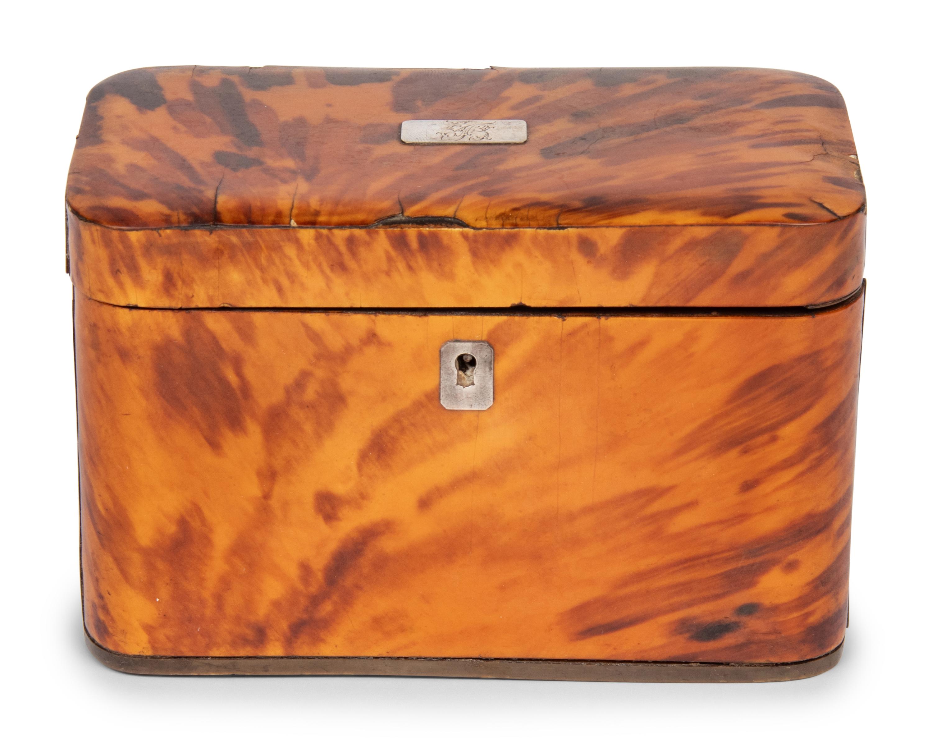 A Regency Tortoise Shell Tea Caddy