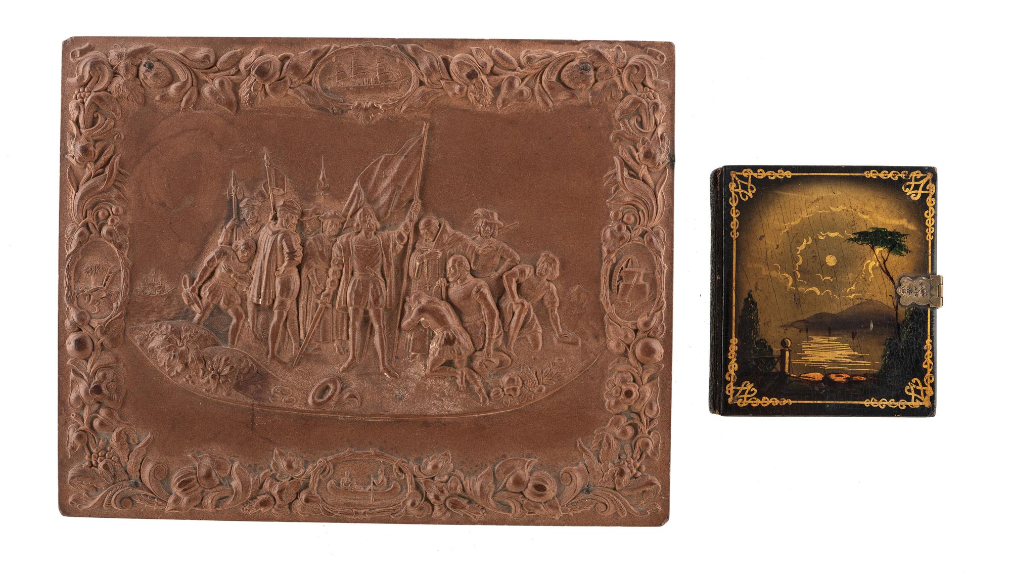 [EARLY PHOTOGRAPHY - PORTRAITURE]. A pair of daguerreotypes featuring a father holding his daughter on his lap, with hand painted and other cases, including: