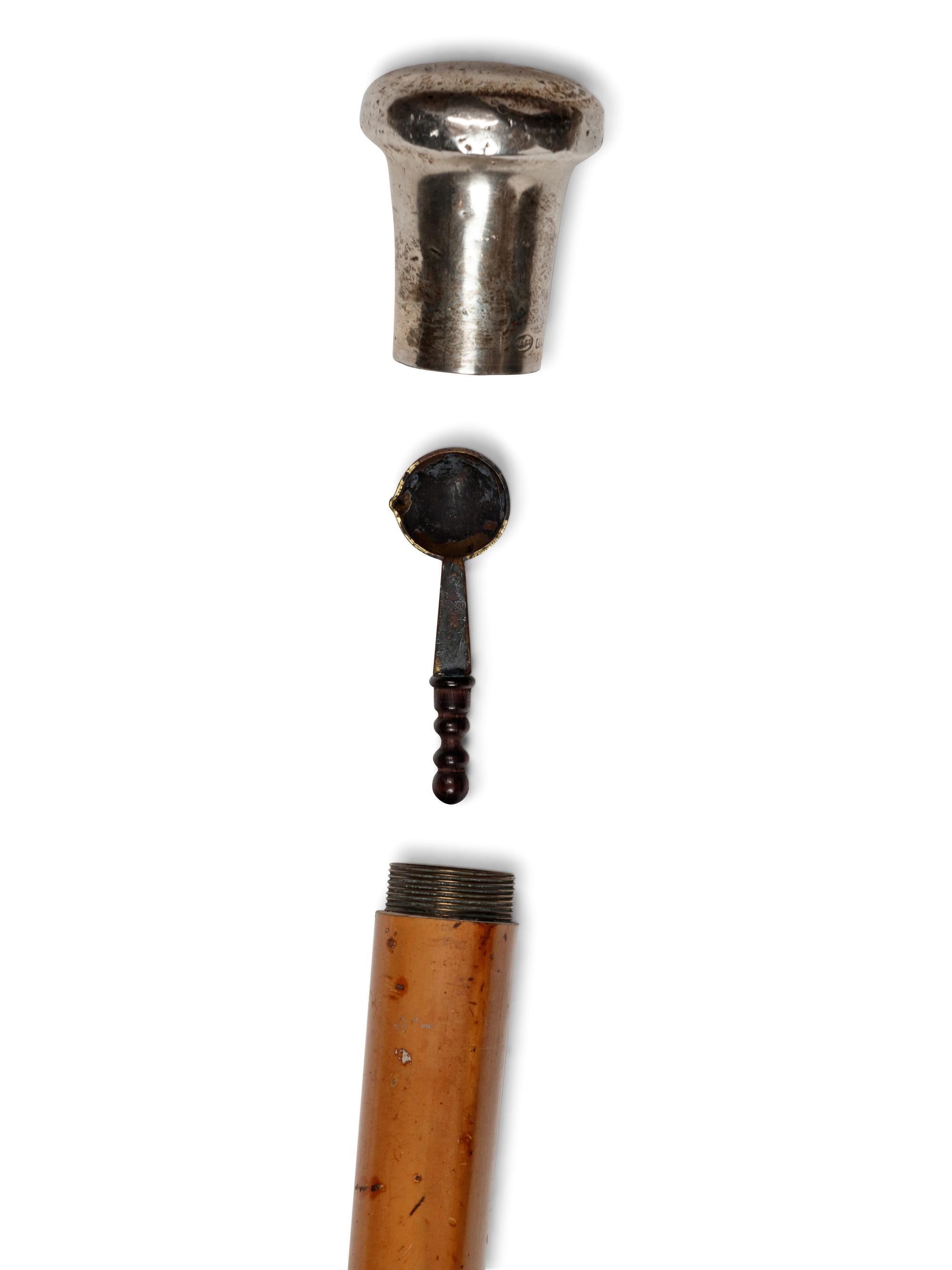 A English Silver Mounted Malacca Scrivener's 'System' Walking Stick