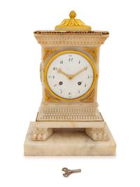 A Continental Gilt Bronze Mounted Alabaster Mantel Clock
