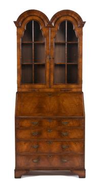 A William & Mary Style Walnut Double Dome Secretary Bookcase
