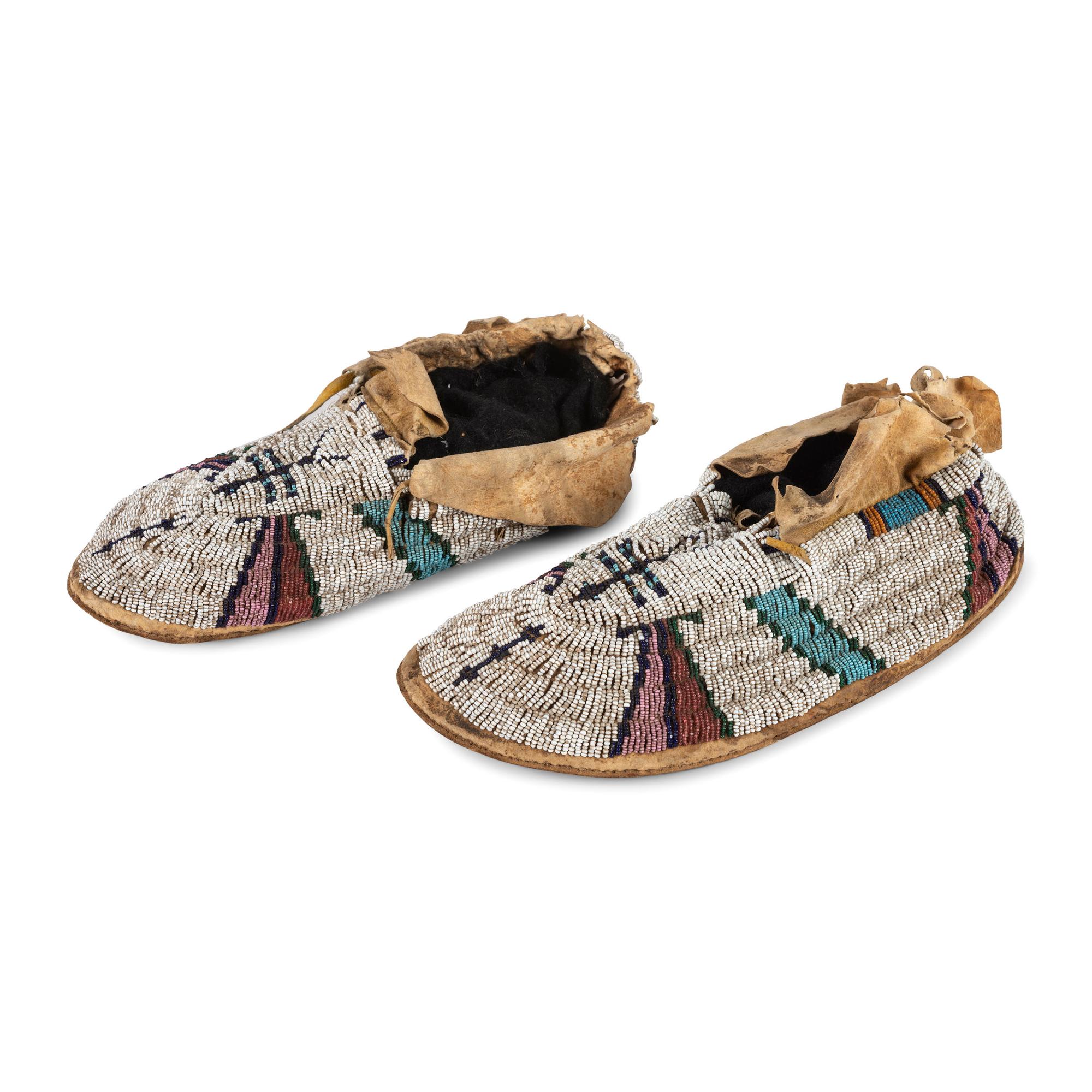 Cheyenne Beaded Hide Moccasins, with Dragonflies
