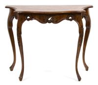 An Italian Louis XV Style Walnut Console Table Height 29 1/2 x width 37 3/4 x depth 16 inches. — 20TH CENTURY