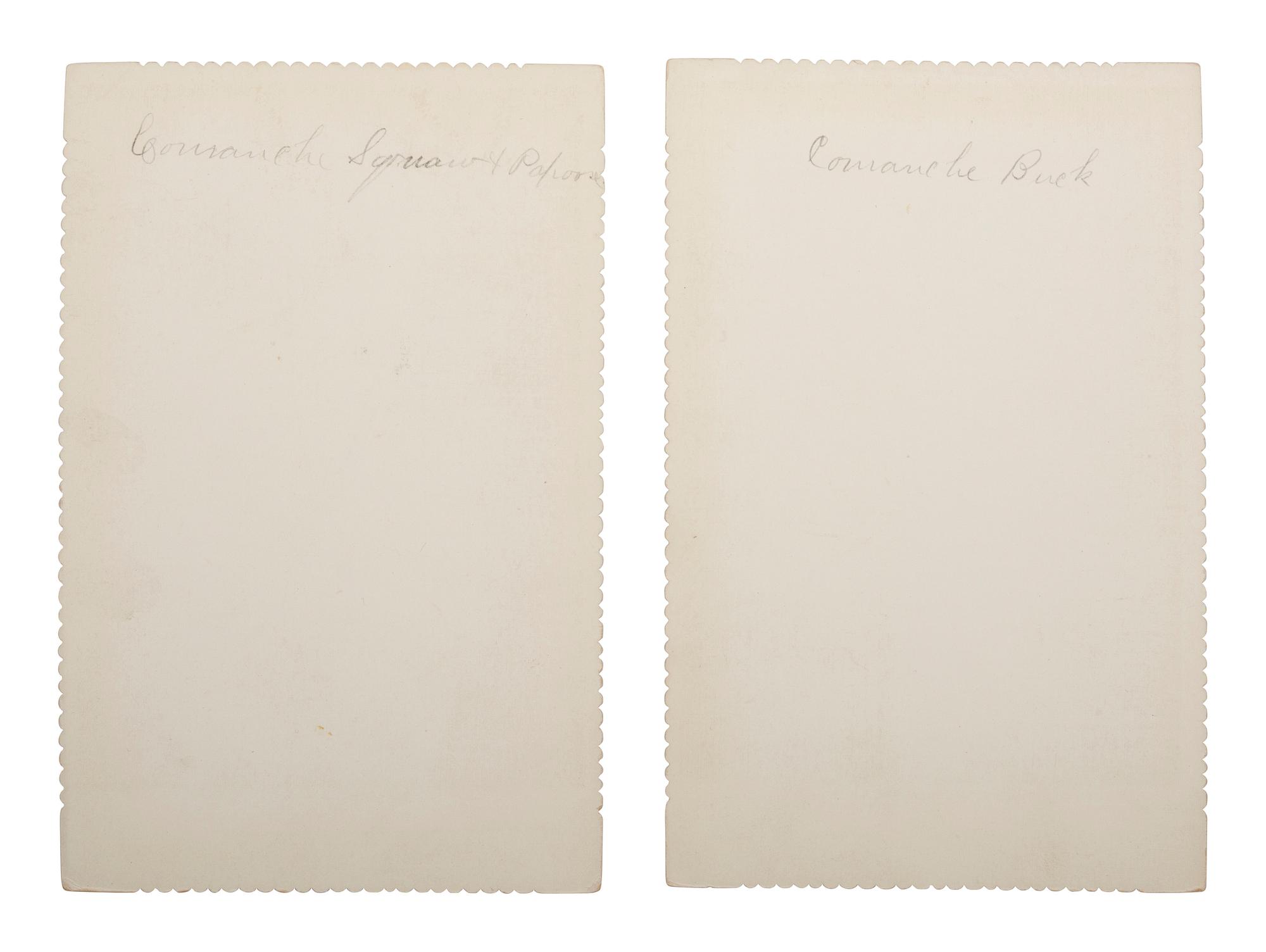 [NATIVE AMERICANS]. [IRWIN, William (1871-1935), photographer, attrib.]. A group of 2 cabinet cards of Comanche subjects.