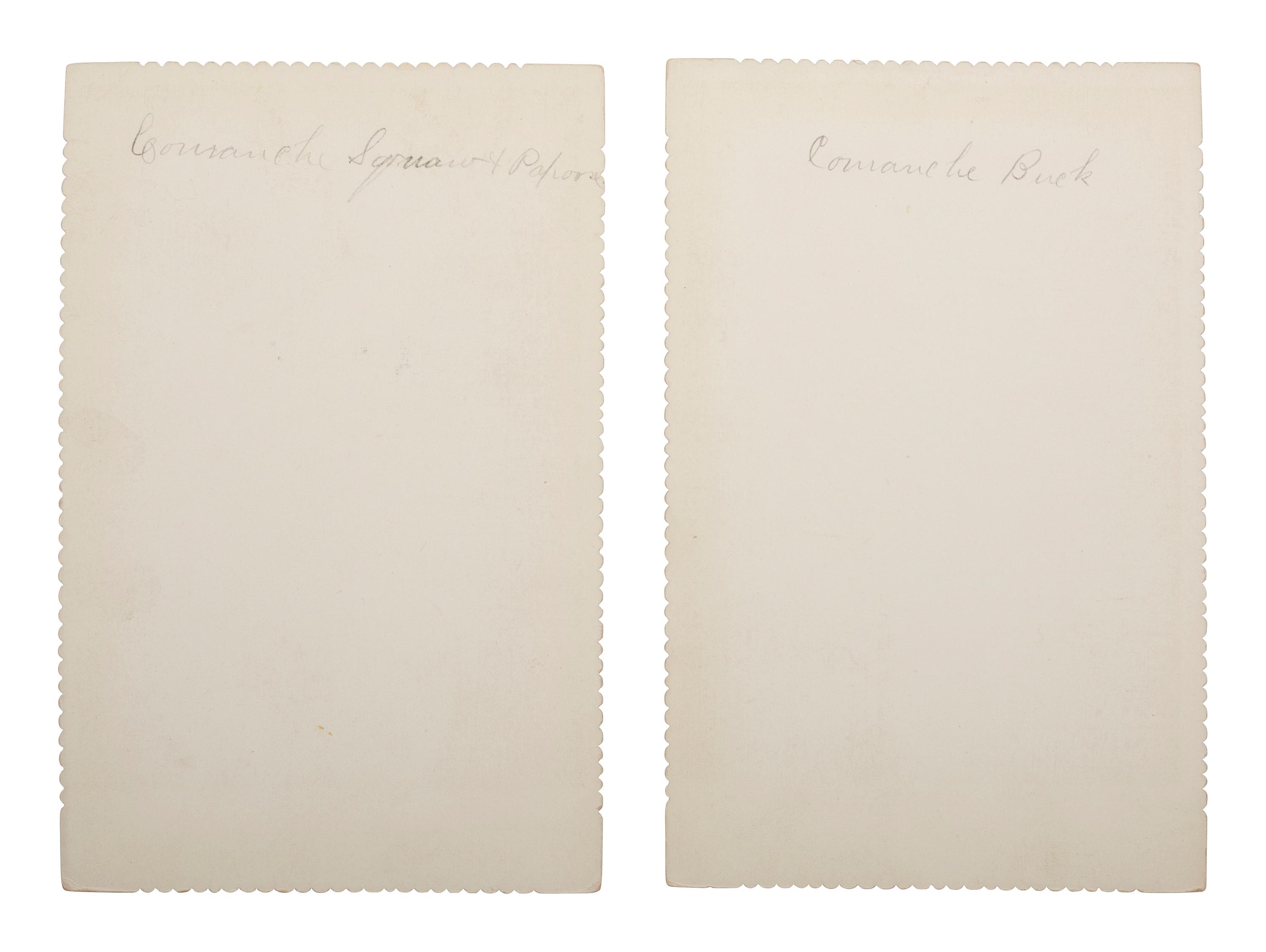 [NATIVE AMERICANS]. [IRWIN, William (1871-1935), photographer, attrib.]. A group of 2 cabinet cards of Comanche subjects.