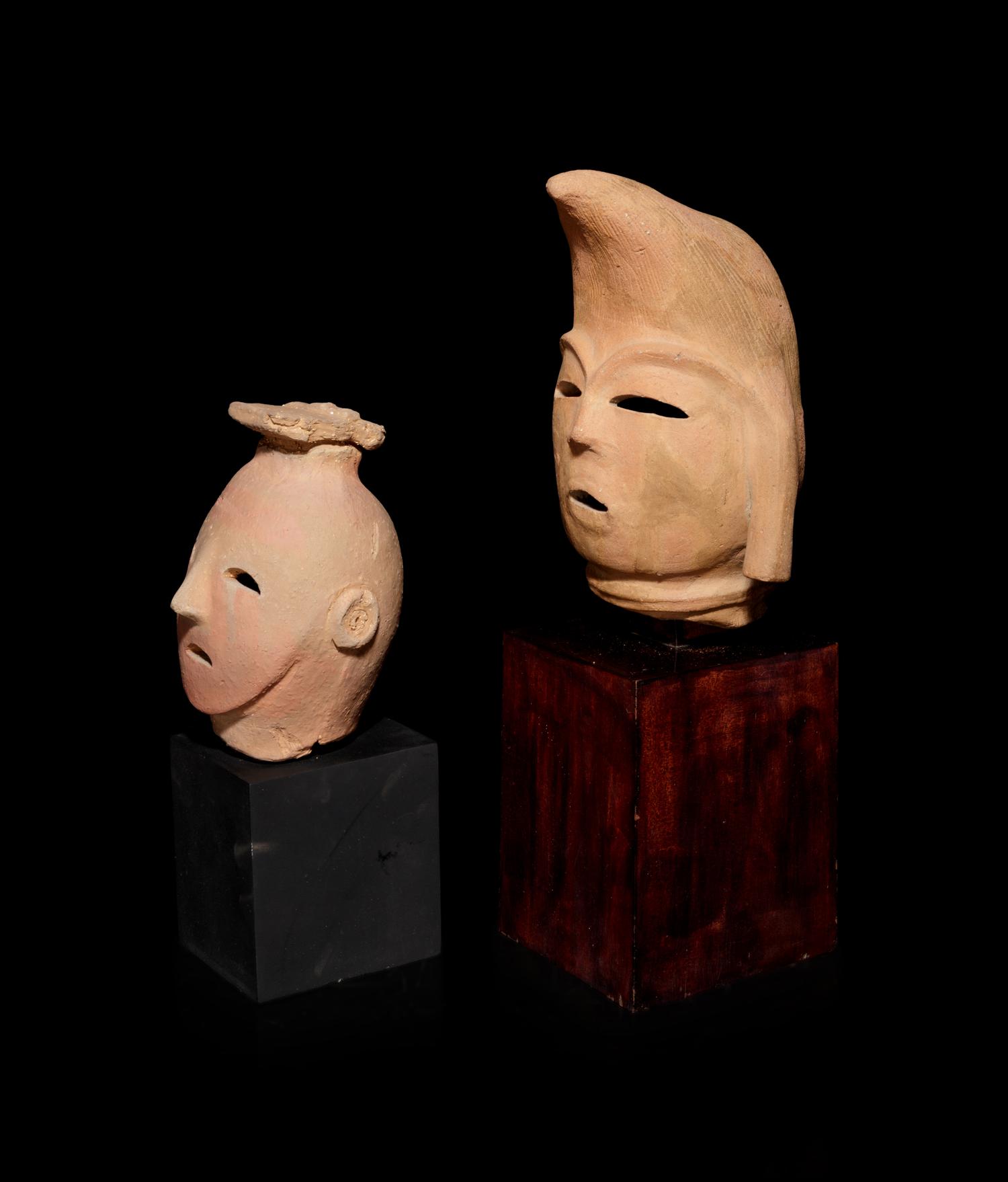 Two Pottery Haniwa Heads