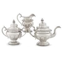 Neoclassical silver three-piece tea service J. Stodder, New York, NY, second quarter 19th century