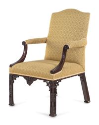 A Chinese Chippendale Style Mahogany Library Chair