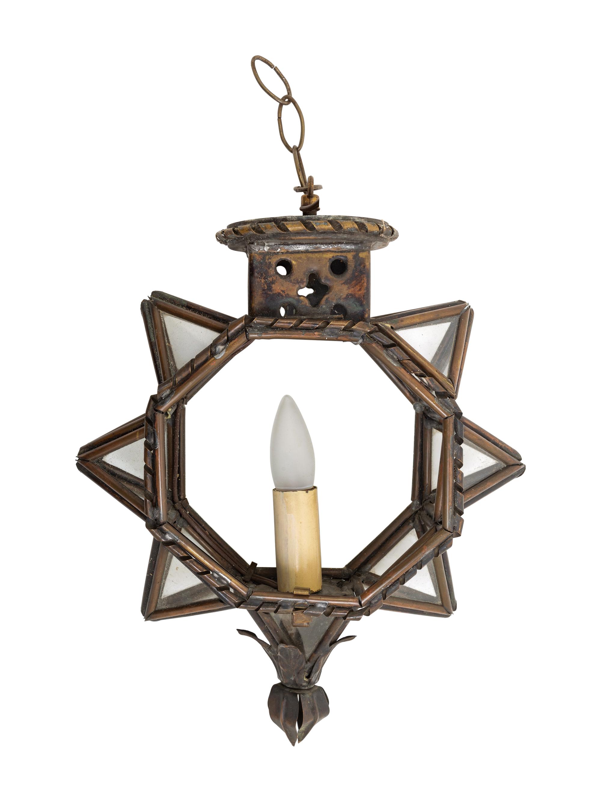 A Pair of Porcelain Mounted Sconces and a Metal Lantern