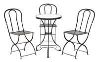 A French Cafe Table and Three Chairs Height of table 29 x diameter 19 3/4 inches. — 20TH CENTURY