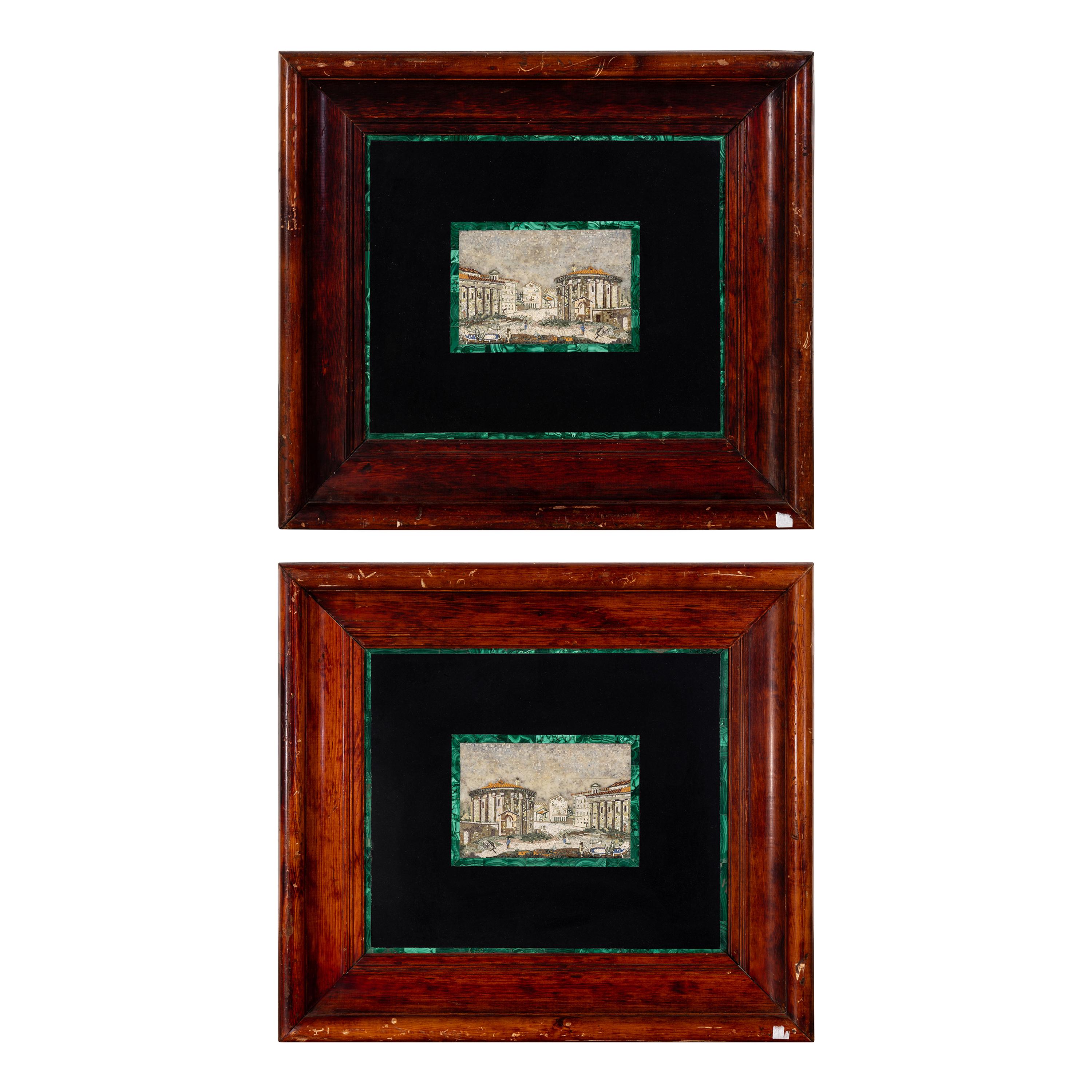 A Pair of Italian Micromosaic Panels of a Roman Temple