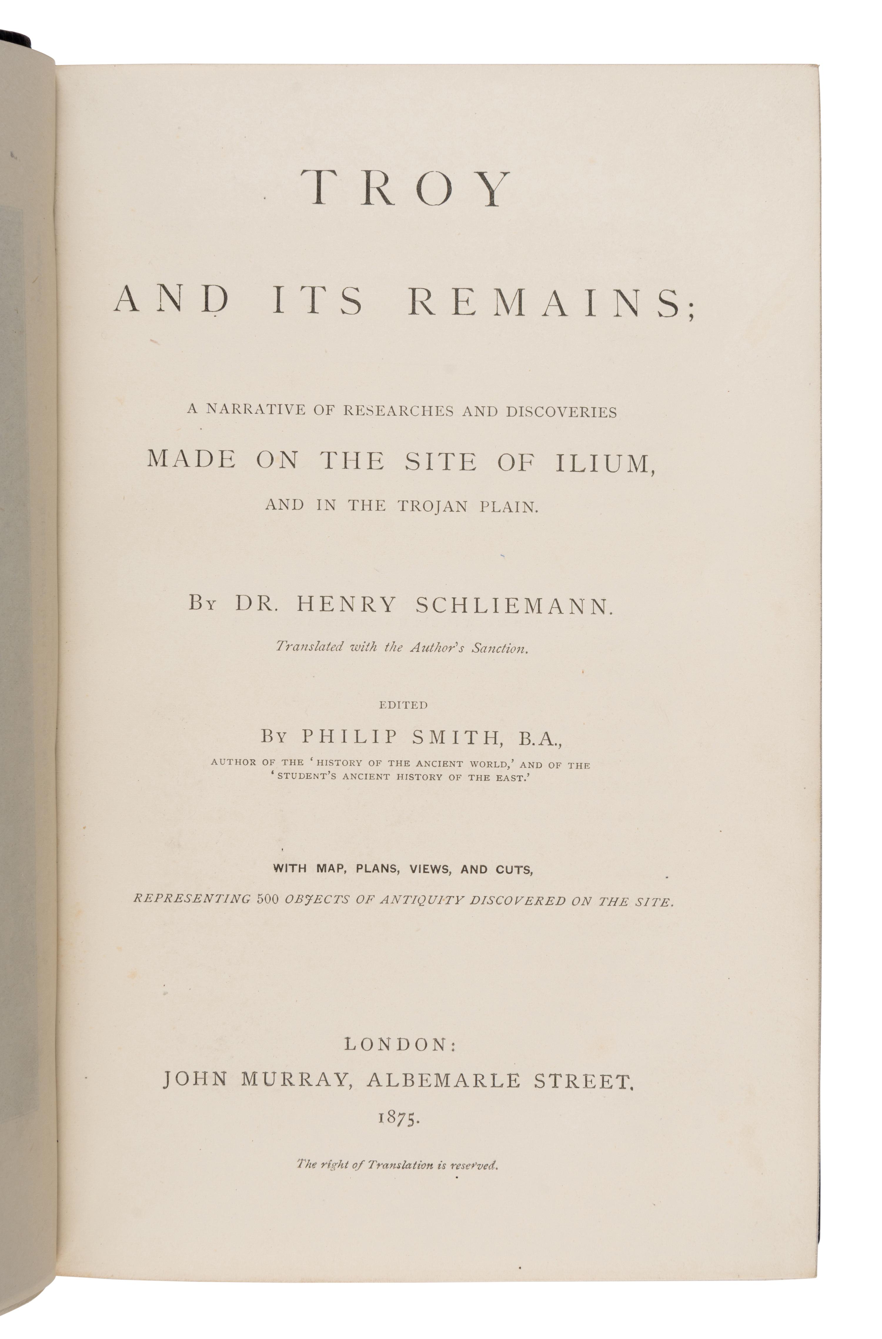 [Travel & Exploration]. Schliemann, Heinrich (1822-1890). A group of 5 first editions, comprising: