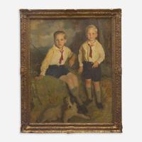 Harrington Mann (British, 1864–1937) Portrait of Two Boys and a Dog