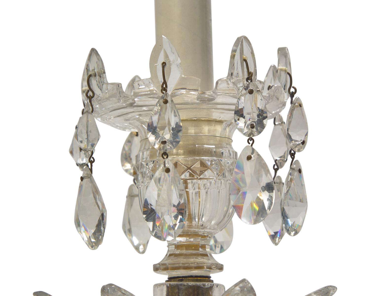 Two Pairs of George III Gilt Bronze and Cut-Glass Candlesticks