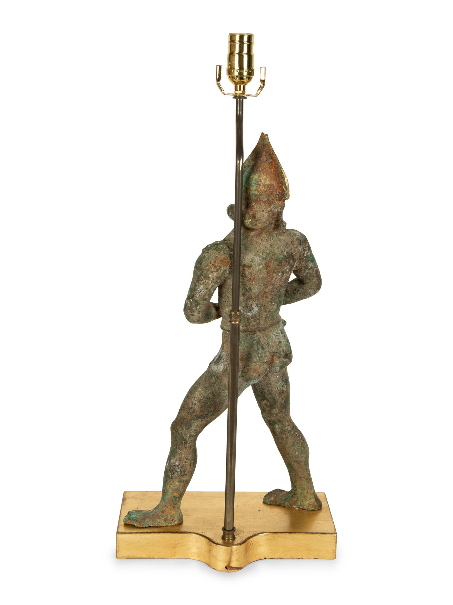 A Greco-Roman Style Patinated Bronze Figure Mounted as a Lamp — 20TH CENTURY