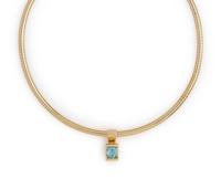YELLOW GOLD, AQUAMARINE AND DIAMOND PENDANT/NECKLACE