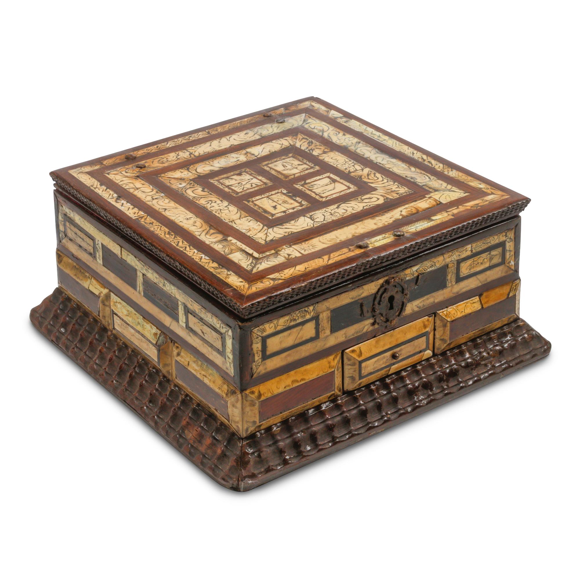 An Anglo-Colonial Penwork Inset and Ripple Molded Table Casket