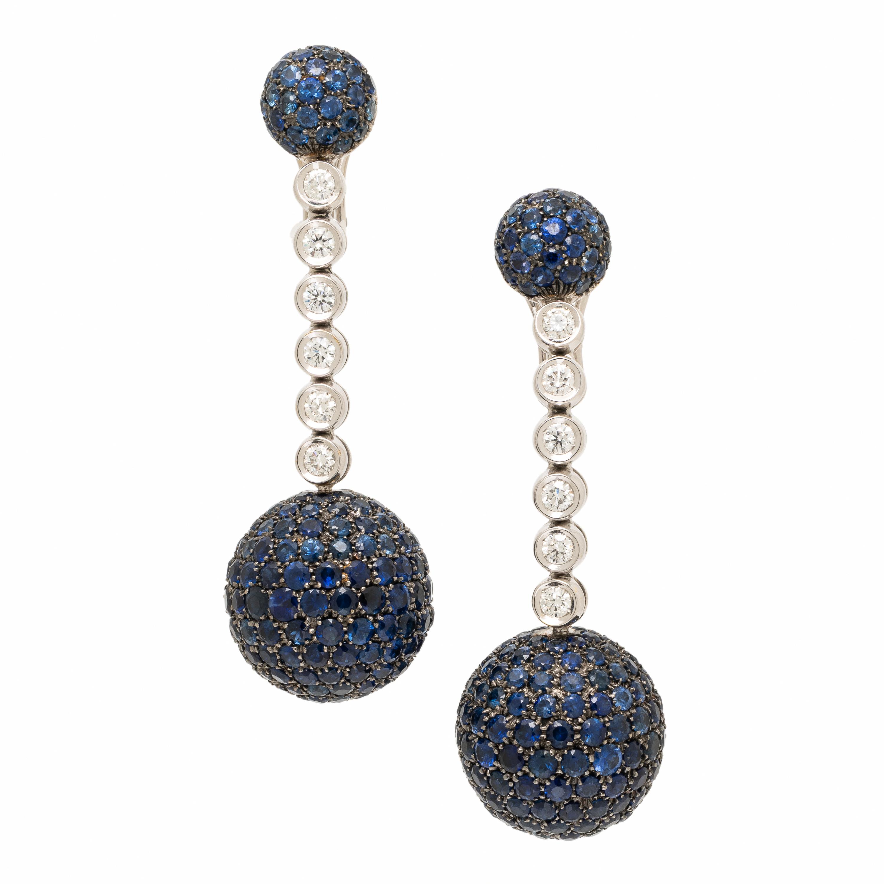 Sapphire, Diamond, and White Gold Earrings