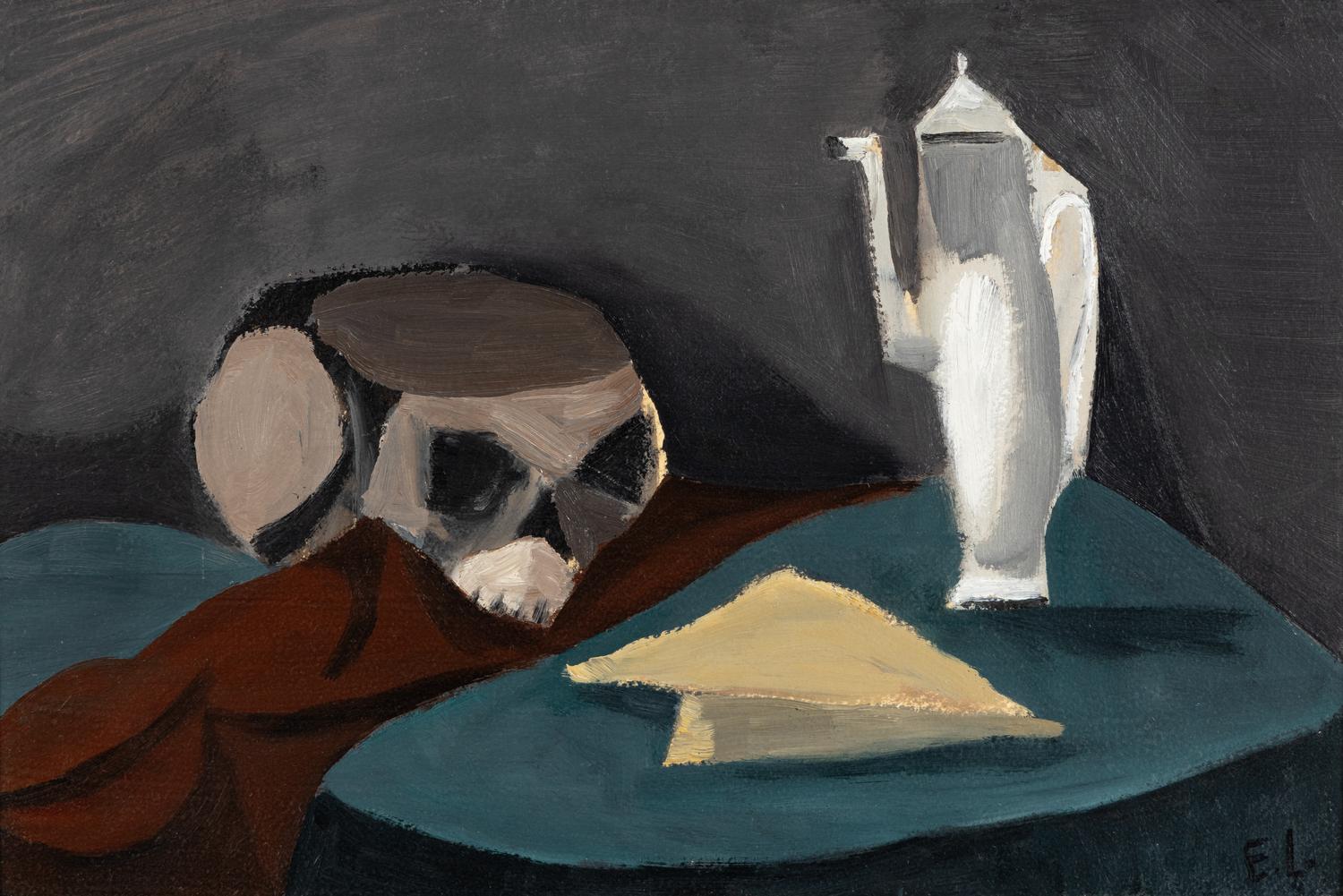 Tabletop Still Life with Skull, Pitcher, and Sheet