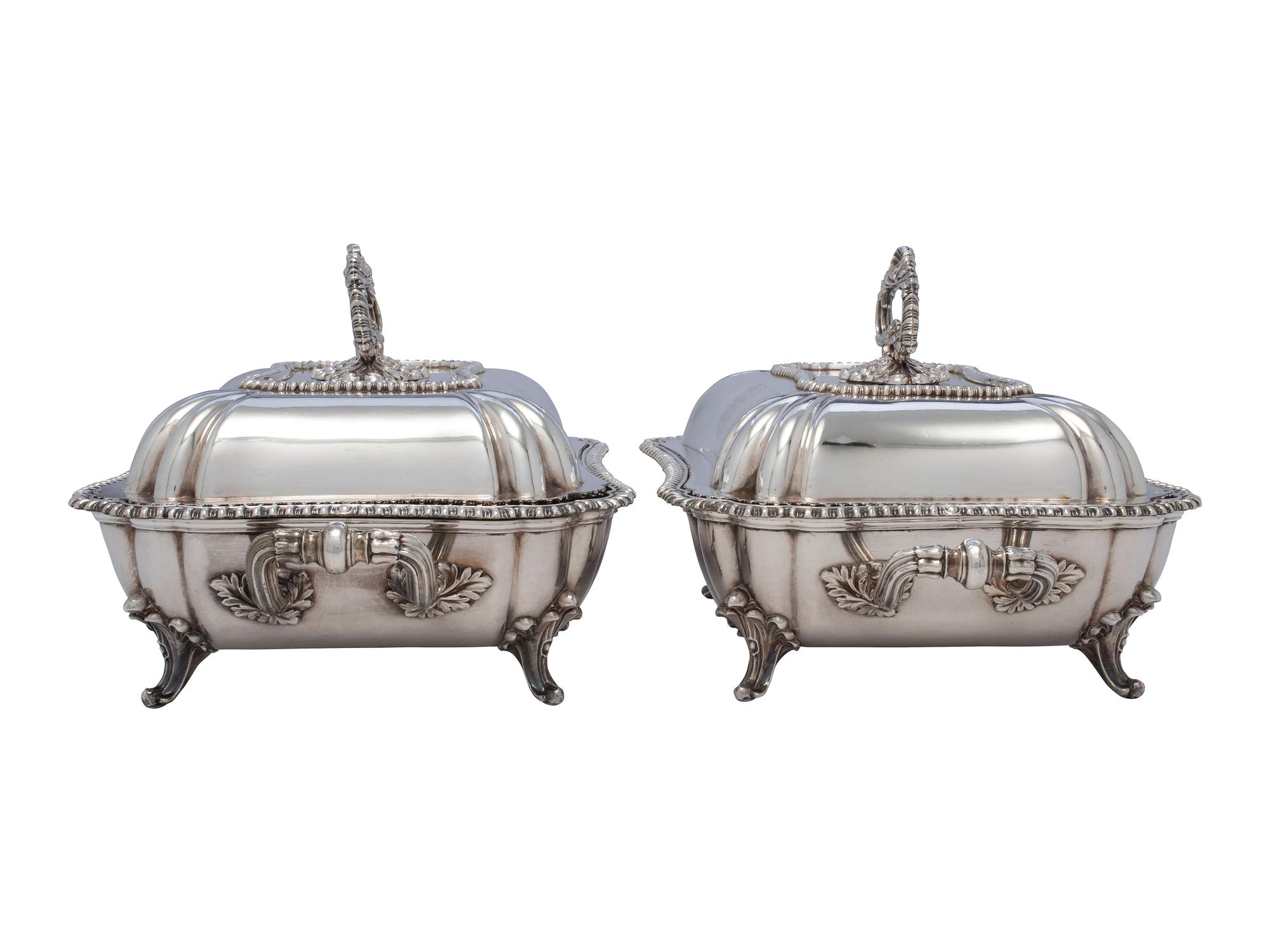 A Pair of English Silver-Plate Armorial Serving Dishes