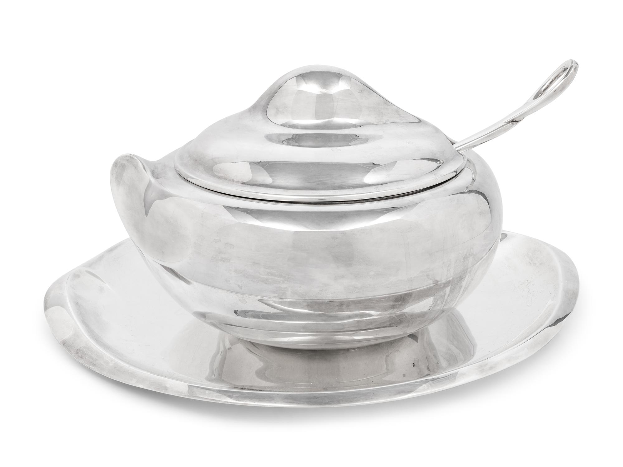 An Elsa Peretti for Tiffany and Co. Italian Silver Thumbprint Tureen, Ladle and Underplate
