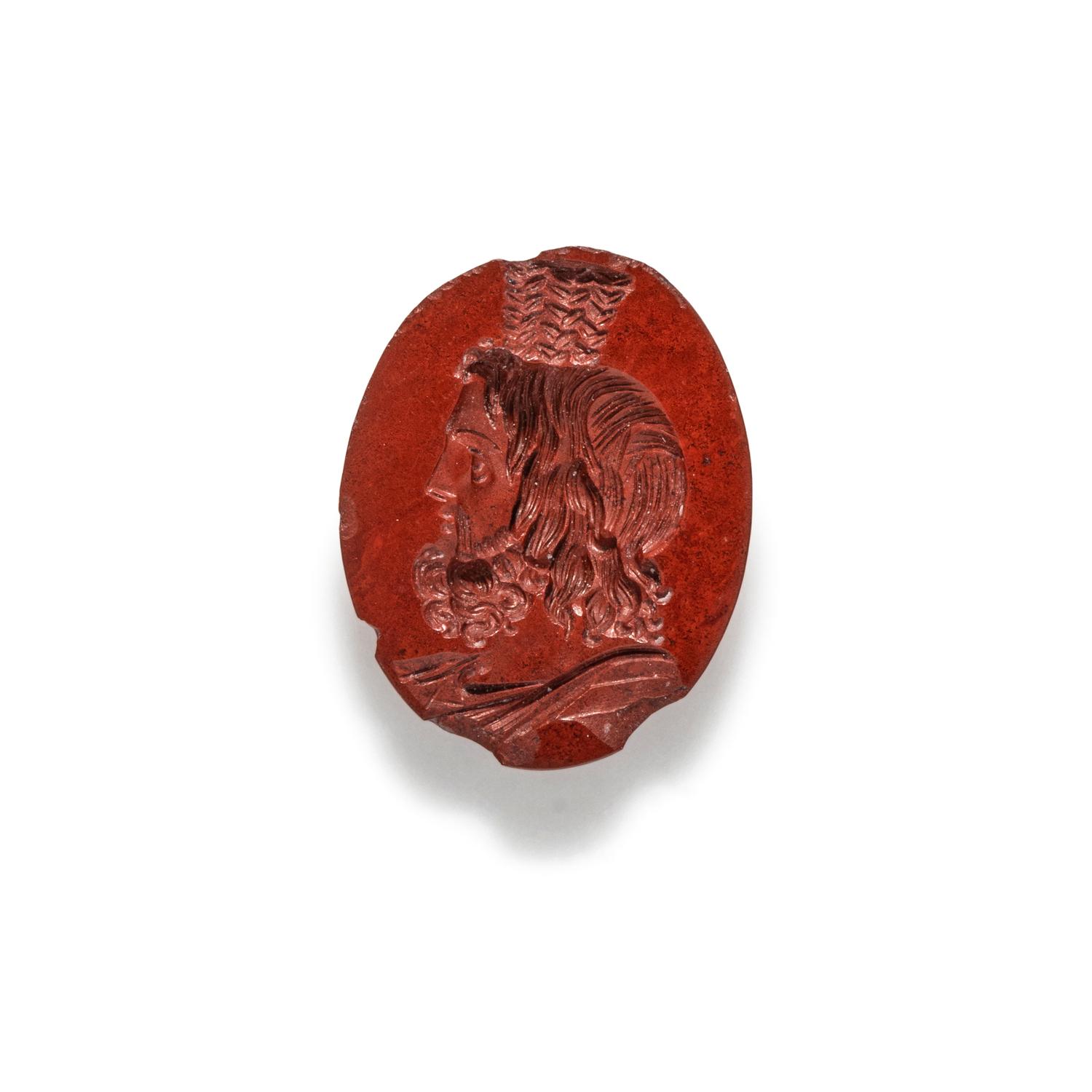 A Roman Red Jasper Ring Stone with the Head of Serapis