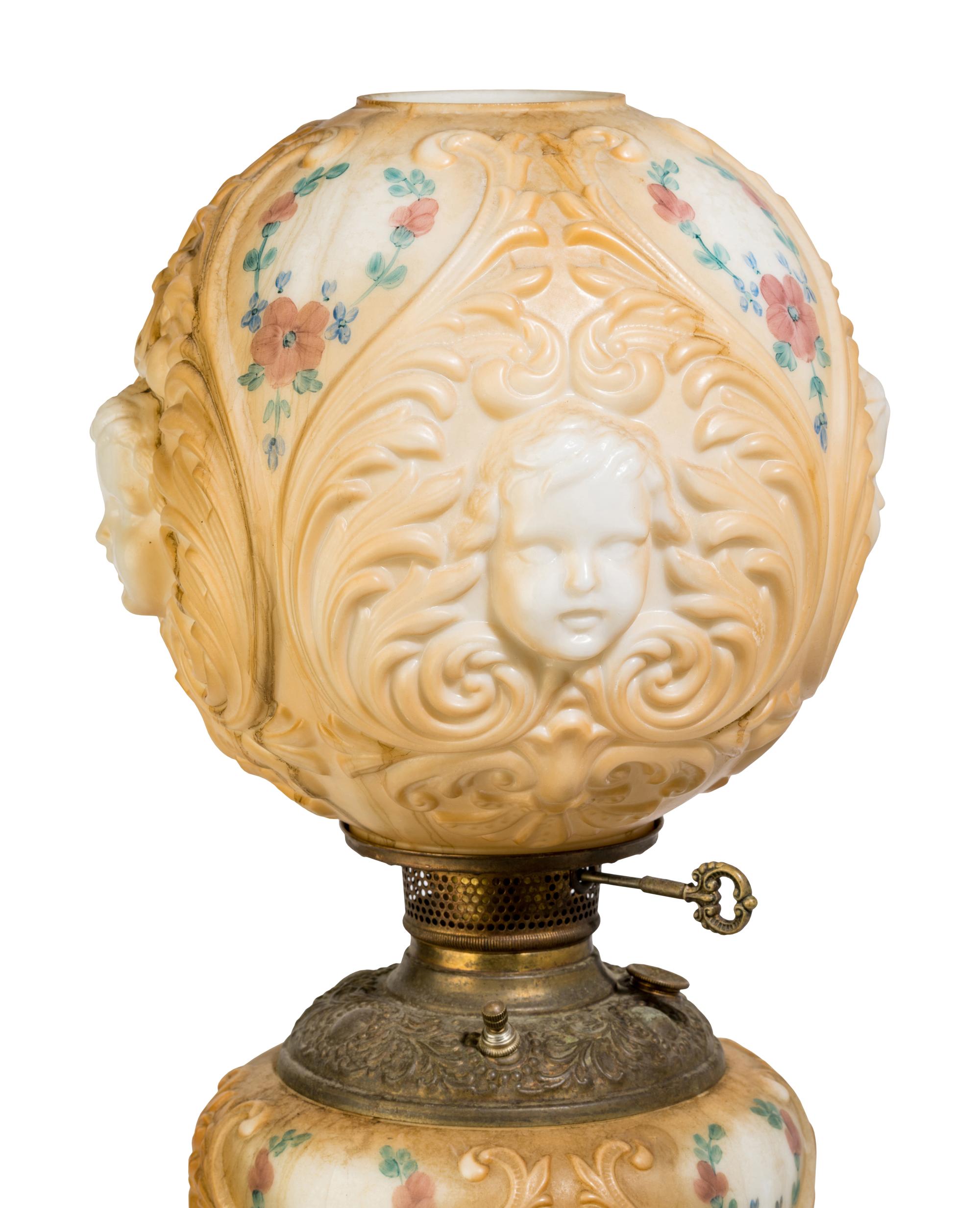 A Molded and Polychrome Decorated Ceramic Lamp